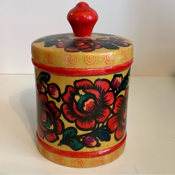 VTG Lot Russian USSR Wooden Folk Art Vase Canister Jar Lids Painted Marked READ - Picture 5 of 16